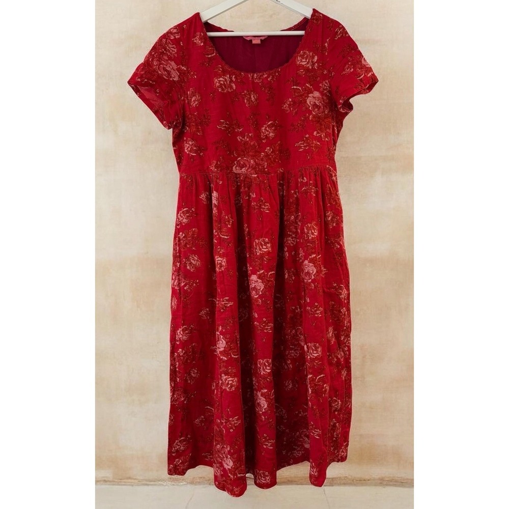 April Cornell Cottagecore Red Floral English Tea Garden Cotton Dress Women's S
